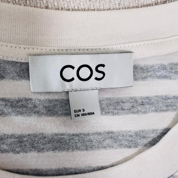 COS Striped Short Sleeve T-Shirt – White & Light Gray – 100% Cotton – Size Small - Picture 2 of 4
